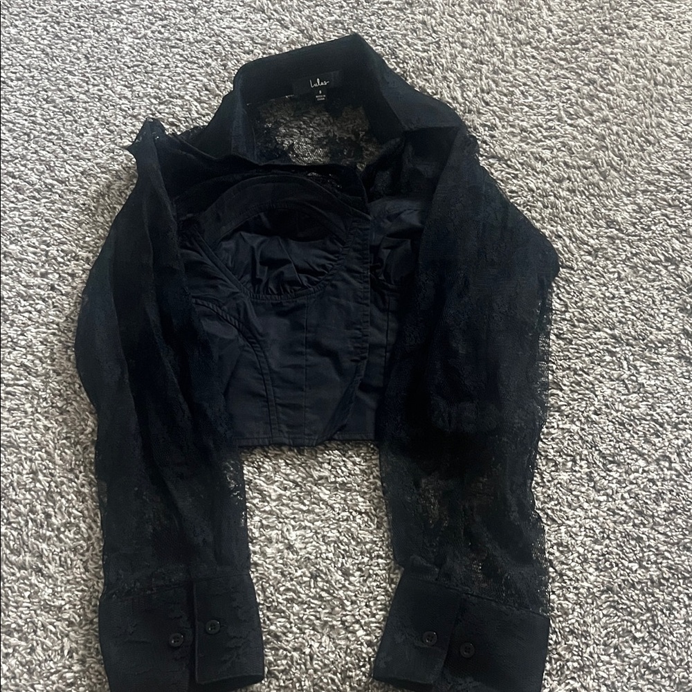 Lulu's Black Corset w/Lace Sleeves